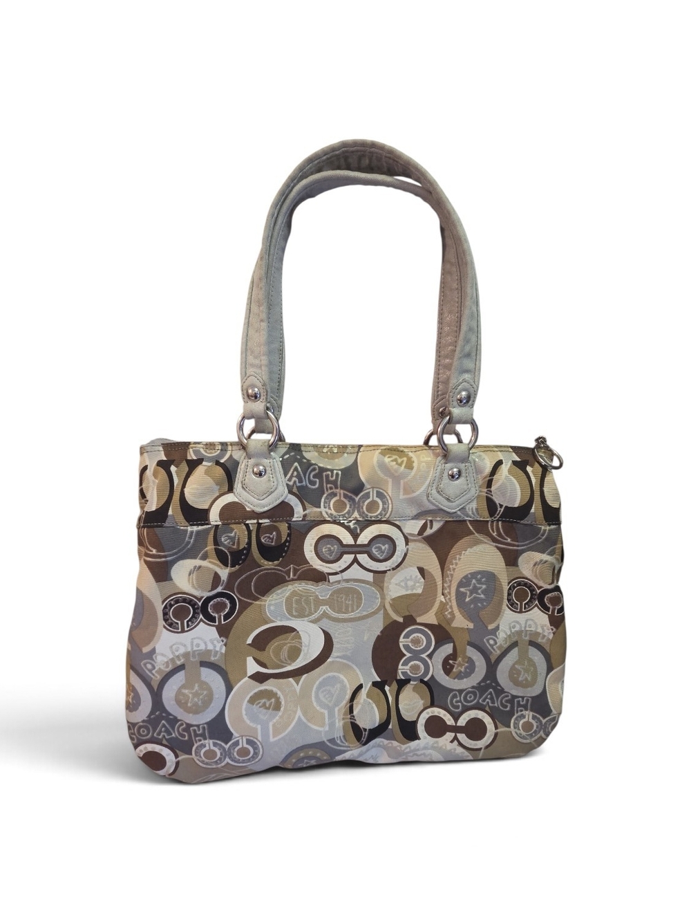 Coach Multitone Signature Tote in Brown and Beige Y2k Stlye Poppy Some Wear - Picture 2 of 6